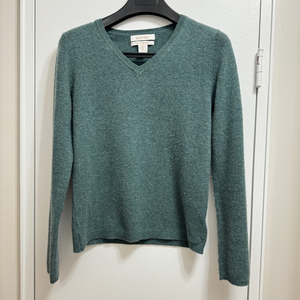 Ellen Tracy Pure Luxe Women's Cashmere Pullover Sweater Green Medium
